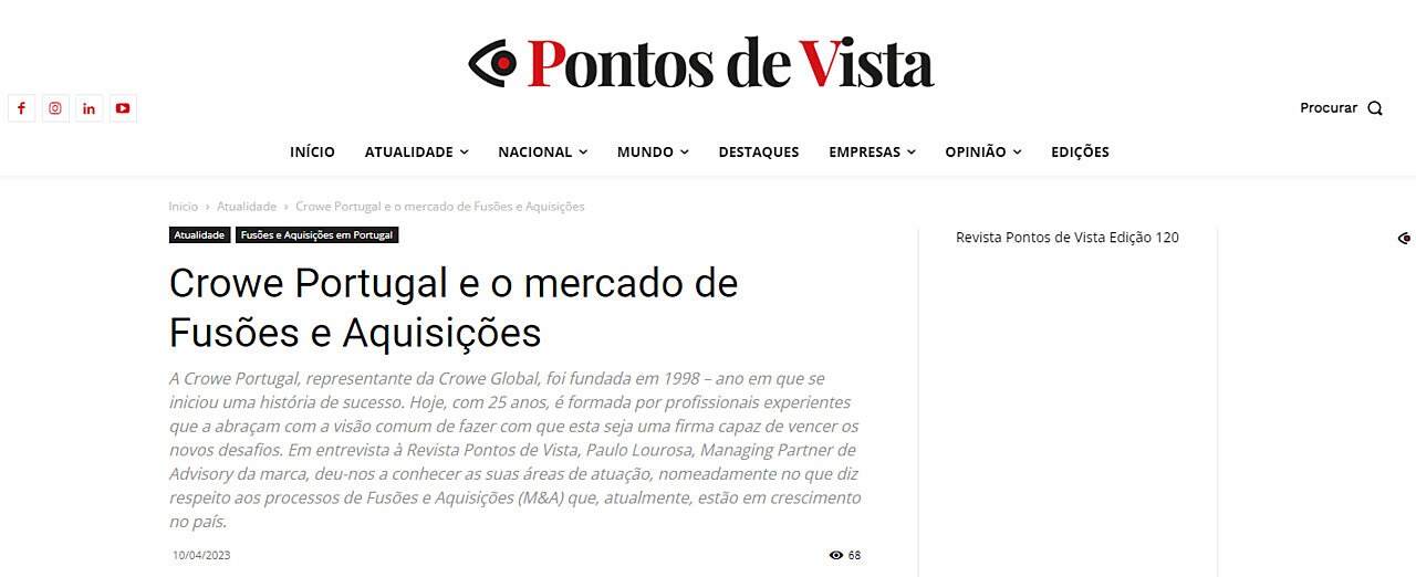 Crowe Portugal e o mercado de Fuses e Aquisies
